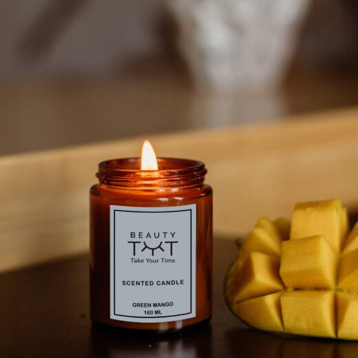 Green Mango Candle – Enjoy the juicy fragrance of fresh mango blended with crisp pineapple. This aromatic candle fills your space with a tropical, fruity scent that creates an uplifting atmosphere, perfect for brightening any room and enhancing your mood.