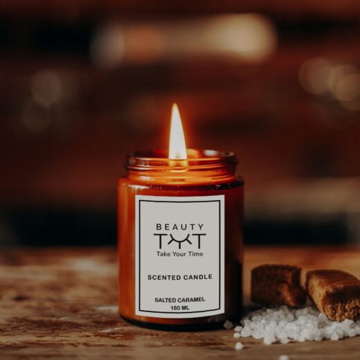 Salted Caramel Candle – Indulge in the mouthwatering scent of sweet salted caramel blended with creamy vanilla. This aromatic candle fills your space with a warm, inviting fragrance that creates a cozy atmosphere, making it perfect for relaxation and enjoyment.