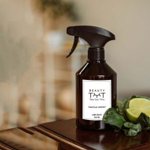 Frasco spray têxtil com aroma de limão e manjericão – fragrância para casa segura para tecidos, que proporciona ambientes frescos e energizantes