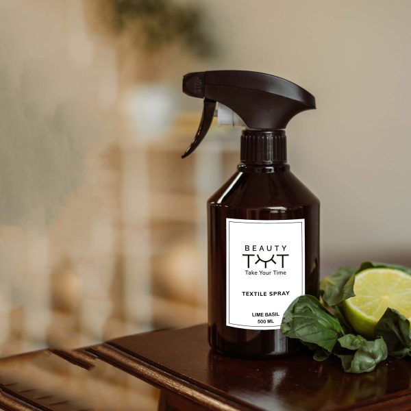 Frasco spray têxtil com aroma de limão e manjericão – fragrância para casa segura para tecidos, que proporciona ambientes frescos e energizantes